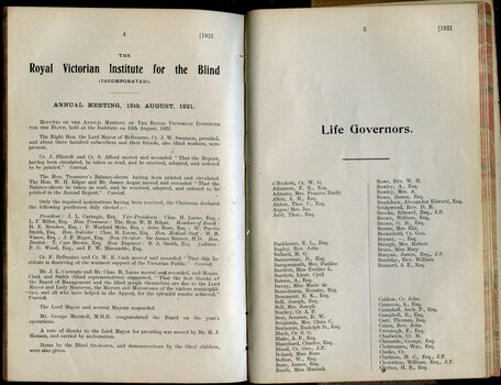Annual General Meeting minutes and list of Life Governors