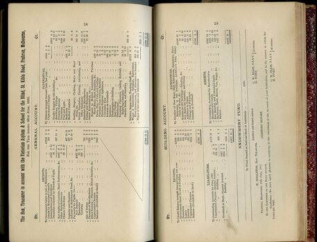 General and Building accounts and Endowment fund information