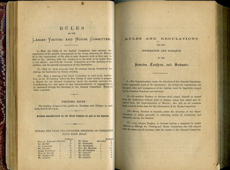 Ladies Visiting and House Committee rules and Rules and Regulations of Institute