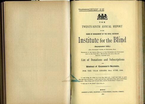 Front page of annual report to subscribers of the RVIB