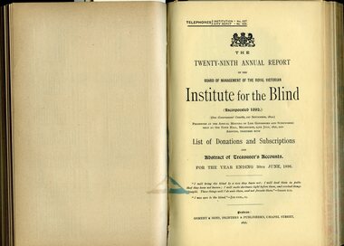 Front page of annual report to subscribers of the RVIB