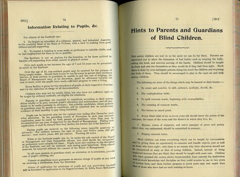 Information Relating to Pupils, etc and Hints to Parents and Guardians of Blind Children