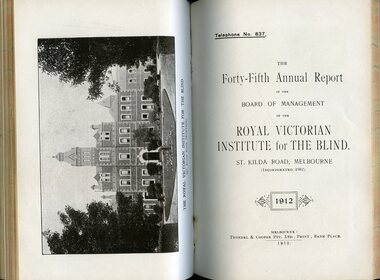 Picture of St Kilda Road Building and front page of annual report for the RVIB