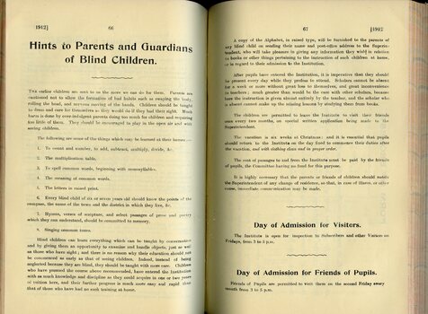 Hints to Parents and Guardians of Blind Children, Day of Admission for Visitors and Friends