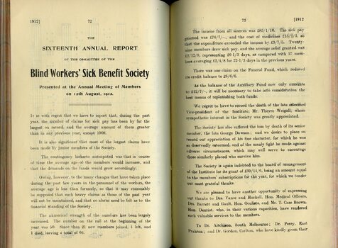 Annual report of the Blind Workers' Sick Benefit Society