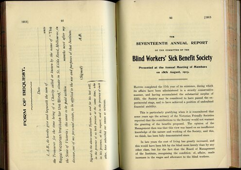 Form of Bequest and Annual report of the Blind Workers' Sick Benefit Society