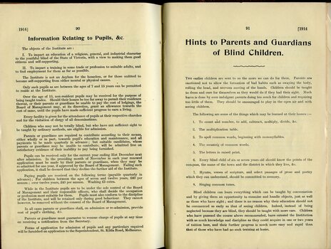 Information Relating to Pupils, etc and Hints to Parents and Guardians of Blind Children