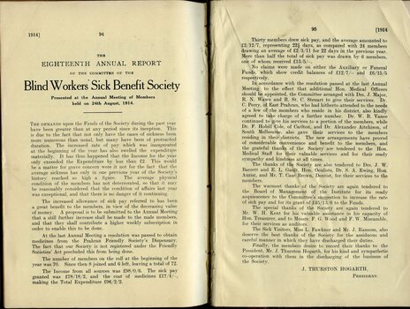 Annual report of the Blind Workers' Sick Benefit Society