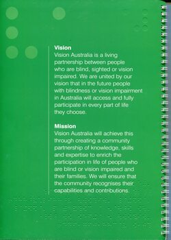 Vision Australia's vision and mission with white writing on green background