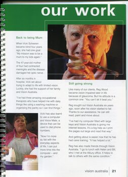 Profiles of two clients who have used occupational therapy and equipment to adapt to changing vision
