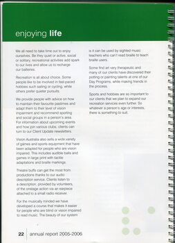 Various recreational activities and groups offered by Vision Australia