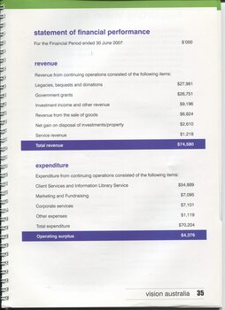 Table showing financial performance - revenue and expenditure - to 30 June 2007