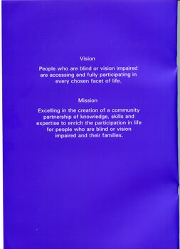 The vision and mission of Vision Australia Pty Ltd written in white on purple background
