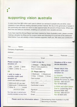 Donation form with information on bequests or how to become a volunteer