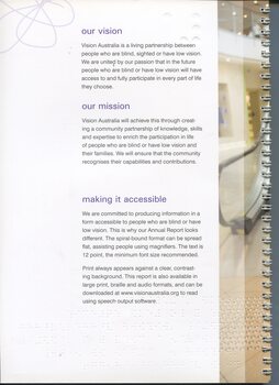 The vision and mission of Vision Australia Pty Ltd in purple writing on white background