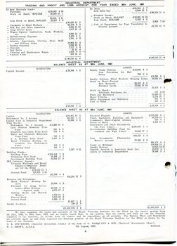 Industrial Department trading profit and loss statement and balance sheet