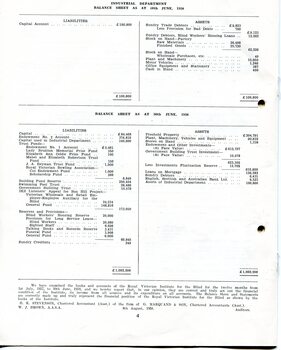 Industrial Department assets and liabillities statement and balance sheet