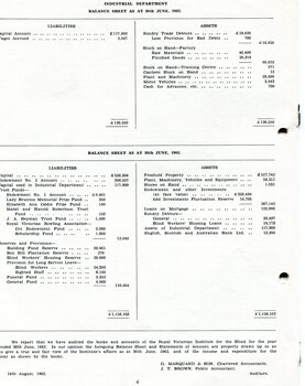 Industrial Department and balance sheet