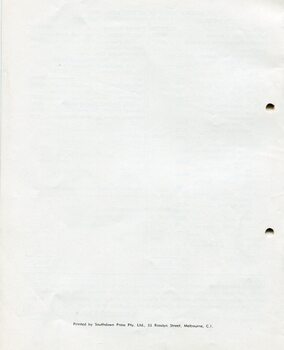 Blank white page at back with printer information at base of page