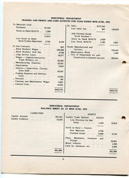 Industrial department profit and loss statement and balance sheet