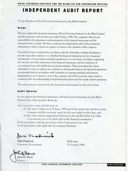 Auditors Report to the Contributors