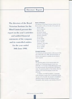Director’s report including names of directors and significant changes