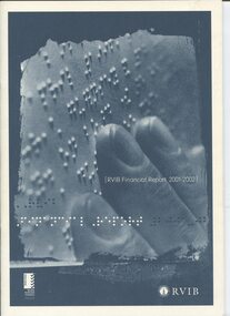 Fingers reading Braille and white writing on grey blue background