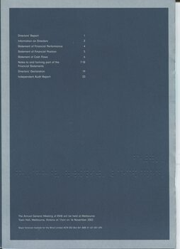Contents page with white writing on blue grey background