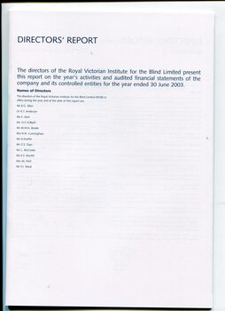 Director’s report including names of directors and significant changes