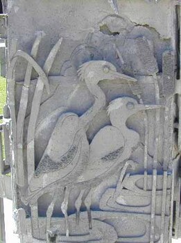 Pelicans depicting the Harmony side of the sculpture