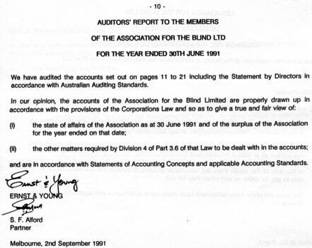 Auditors Report to the Association for the Blind Ltd