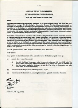 Auditors Report to the Association for the Blind Ltd