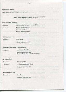 Director’s report including names of directors and review of operations