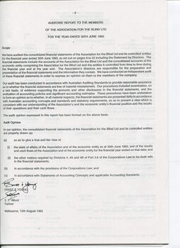 Auditors Report to the Association for the Blind Ltd
