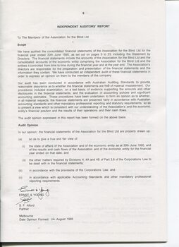 Auditors Report to the Association for the Blind Ltd