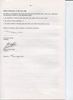 Director’s report including names of directors and review of operations