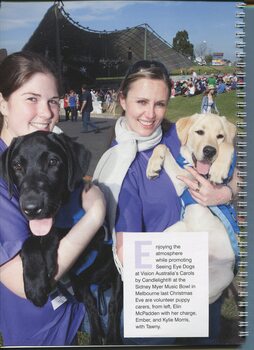 Elin McPadden and Kylie Morris, who are Seeing Eye dog puppy carers, with Ember and Tawny