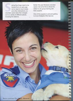 Ellie Sponza, a firefighter, with a Seeing Eye dog puppy