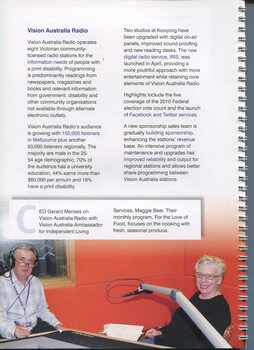 Overview of Vision Australia Radio and image of Gerard Menses with Maggie Beer