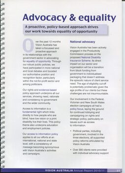 Overview of Advocacy and Equality and progress made over past 12 months