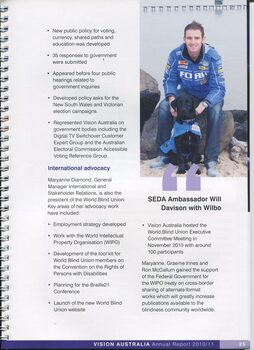 Continued overview of Advocacy and Equality.  Image of Will Davison and Seeing Eye dog Wilbo