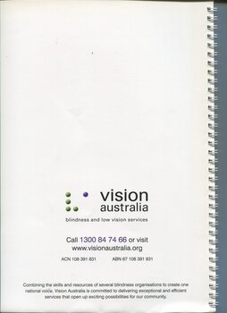 Vision Australia logo, address and other contact information as well as merger acknowledgement