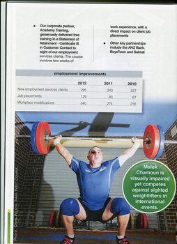 Table of employment statistics and image of weightlifter during a lift in his garage