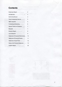 Contents page with black writing on white background
