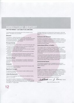 Director’s report including names of directors and review of operations