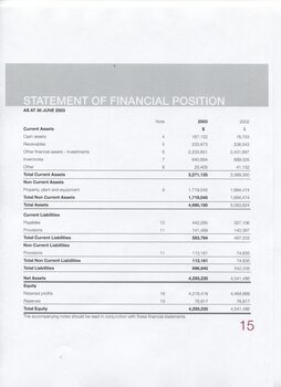 Statement of Financial Position for the end of the financial year