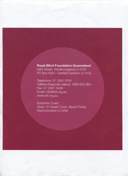 Light maroon circle on large maroon background and addresses in Woolloongabba and Sunshine Coast