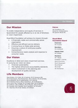Mission and Vision of RBFQ, Patron and Board Members and Life Members