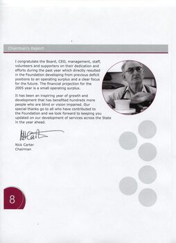 Chairman's report and portrait of an older man possibly sitting at a pottery wheel