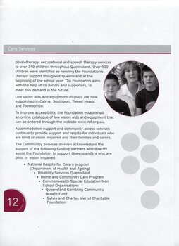 Overview and achievements of Community Services and a picture of a Yvonne Sullivan and her sons Paul and Mtthew